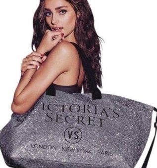 Victoria's Secret London New York Paris sparkly silver bag large tote