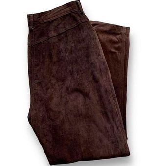 Vintage 100% Leather Brown Pants / 90's High Rise Chocolate Brown Suede  Trousers 