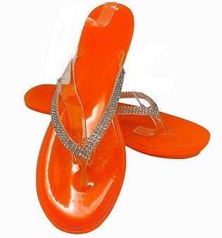 NWOT Sparkling ORANGE Rhinestone Flip Flop Summer Sandals