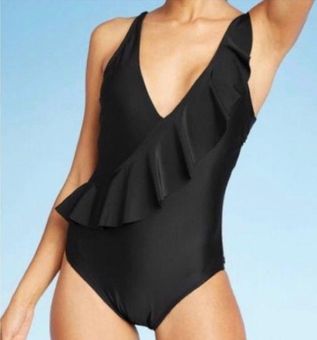 Kona Sol Black Ruffle One Piece High Coverage Swimsuit NWT Size undefined -  $17 New With Tags - From Kat