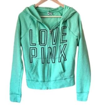 Victoria's Secret PINK Logo Hoodie Zip Up Jacket in Mint Green, Size XS