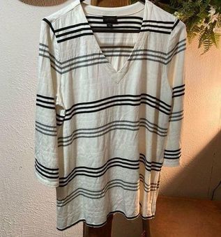 J.Jill Wearever Collection Medium Petite Tunic Black white Stripe