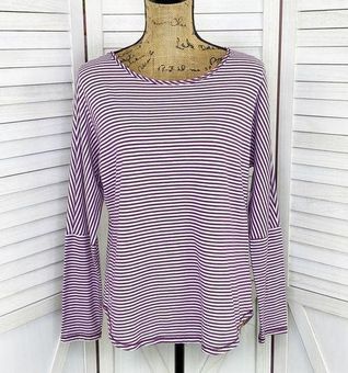 Zelos Striped Keyhole Back Long Sleeve Shirt Purple White Medium - $23 -  From Cinnamon
