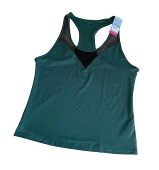 Pop Fit Green and Black Activewear Racerback Mesh Tank Top Size