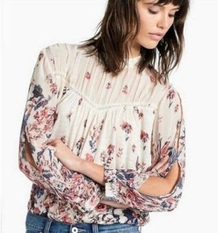 Lucky Brand Women's Paisley & Floral Peasant Top Pink Size Medium