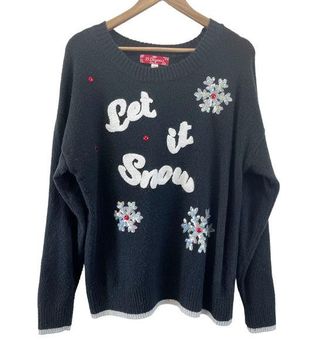 33 Degrees Women's L Let It Snow Christmas Winter Sweater Black