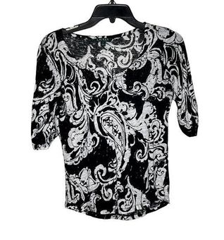 Ralph Lauren Lauren T-Shirt Top Size Small Black White Floral 100% Linen  Womens - $19 - From Ben