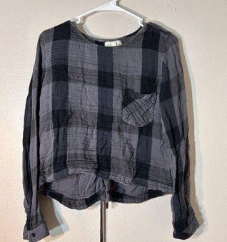 Cloth & Stone Womens Lace Up Back Shirt Size M Plaid Long