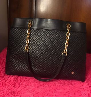 Tory Burch 'marion' Quilted Leather Tote in Black