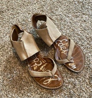 Sam Edelman Beige Suede Sandals with Velcro Ankle Strap Size 6