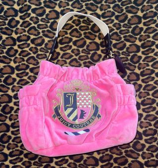 Juicy Couture Vintage Y2K Fluffy Pink Velour Bag Crest Scottie Dog