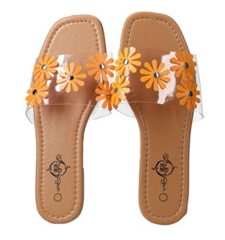 Sole Mates Women's Orange Floral Embellished Clear Strap Slide Sandals Size  8 - $29 (42% Off Retail) New With Tags - From Chanel