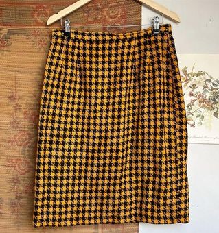 Vintage Houndstooth Plaid High Waisted Skirt Black Size 12 - $24