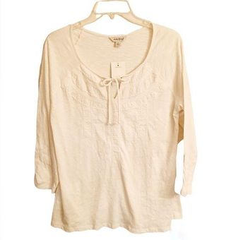 Lucky Brand Womens Scoop Neck Embroidered Cotton Peasant Blouse Cream Sz L  Size M - $24 New With Tags - From Tamara