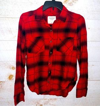 Abercrombie & Fitch Women's Red & Black Plaid Flannel Button Down Shirt  Size XS - $23 - From Jessica