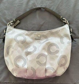 Coach Madison Maggie Op Hobo Signature Gray Shimmer Leather