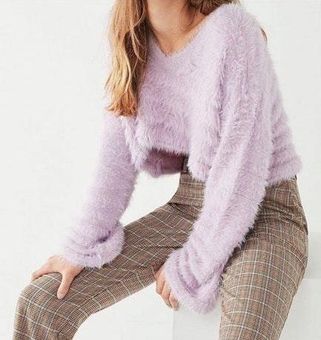 purple fuzzy sweater