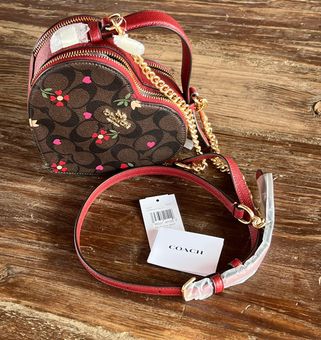 COACH Canvas Signature Logo Red Heart Print Small Wristlet