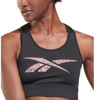 Reebok Sports Bra NWT Mesh Racerback Black/Pink Logo Low