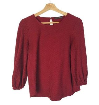 Adrianna Papell Red Textured 3 4 Long Sleeve Blouse S 35