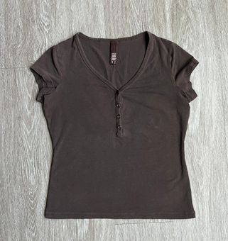 SKIMS New Vintage Long Sleeve Henley - Cocoa