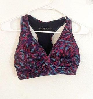 Beyond Yoga Womens Small Sports Bra Red Patterned V Neck Racerback Support  - $15 - From sarah