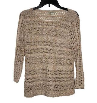 Lucky Brand Women Top Open Knit Linen Crochet Pattern Sweater Beige Size  Small - $17 - From Ben