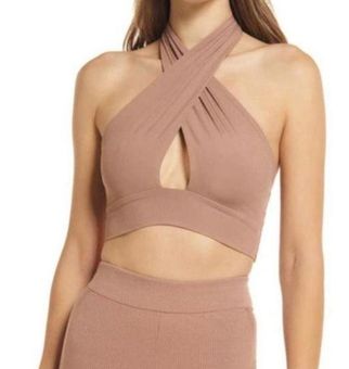 Naked Wardrobe Halter Top Women's Size Medium Brown Cropped Open Back - $15  New With Tags - From Teresa