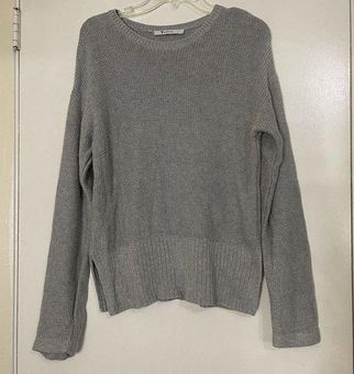 Alexander Wang T Gray knit round neck sweater split side hem size