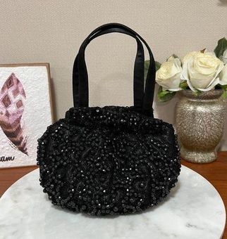 La Regale Vintage Black Beaded Convertible Mini Bag Evening