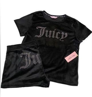 Juicy Couture Velour Black Pajamas Set Shorts with Rhinestones Size M - $50  New With Tags - From lourdes