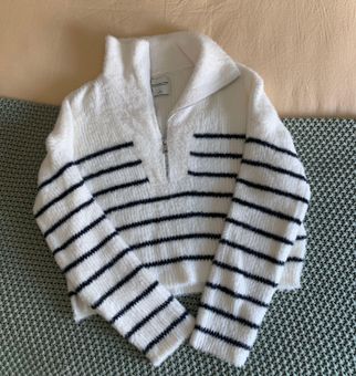 STRIPED EYELASH SWEATER in White Multi