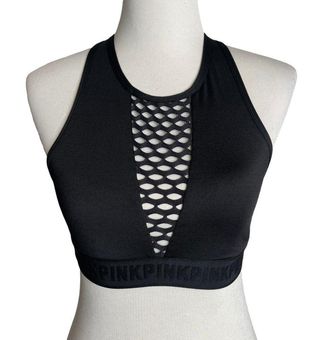 PINK - Victoria's Secret Black Sports Bra Mesh Criss Cross Back