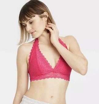 Auden Lightly Lined Pink Bralette Bra Lace Wire Free Halter Women's Size  Large - $19 New With Tags - From Sara