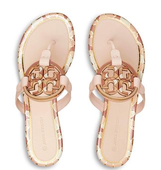 Tory Burch Women's Miller Enamel Leather Thong Sandals - Seashell Pink - Size 8