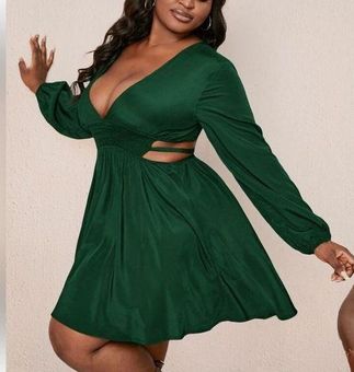 SheIn curve slate plus plunging neck cut out waist tie back line green dress  4XL Size 4X - $9 - From Kolby