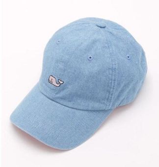 Vineyard Vines Whale Logo Baseball Hat in Light Blue w/ Pink