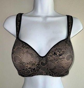 Cacique nude black overlay mesh back strap bra 38DD Size