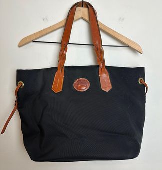 Dooney & Bourke, Bags, Dooney Bourke Nylon Shopper Black Tote Bag Snap  Closure Braided Straps