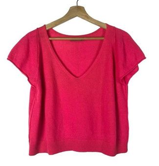 Brodie Hot Pink Fine Cashmere V Neck Short Sleeve Top XS 58