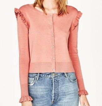 RUFFLED KNIT CARDIGAN - Light pink