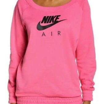 Nike Air Off The Shoulder Fleece Logo Graphic Sweatshirt Pink