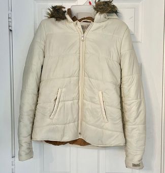 Lucky Brand White Cream Quilted Puffer Jacket Coat Removable