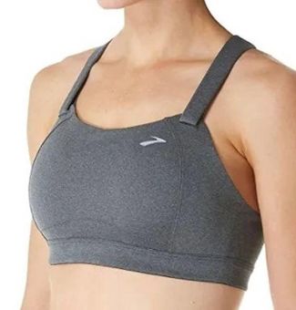 Brooks Juno Cross Back High Impact Sports Bra Logo Yoga Workout Hook Eye  Gray S - $45 - From Pearl