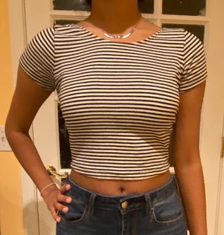 Brandy Melville Shirt Womens Small One Size Black White Crop Top Striped  Ladies