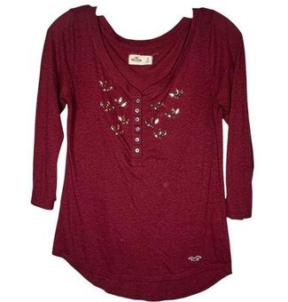 Hollister, Tops, Hollister Red Henley Buttoned Tshirt