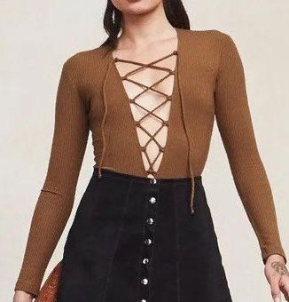 Ribbed Lace-Up bodysuit