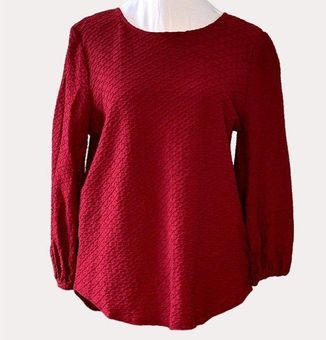 Adrianna Papell Textured Knit Blouse Top Maroon Red M NWOT fp