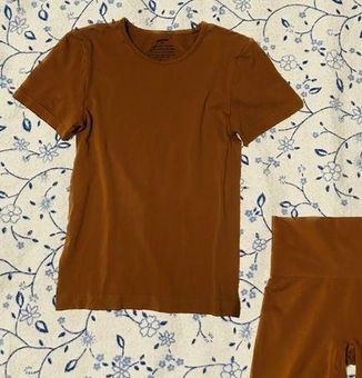 SKIMS Kim Kardashian Soft Smoothing T-Shirt and Shorts Set in Shade Copper  - $55 - From Gabriella