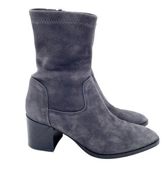 Aquatalia Tilly Grey Stretch Suede Weatherproof Ankle Zip Block